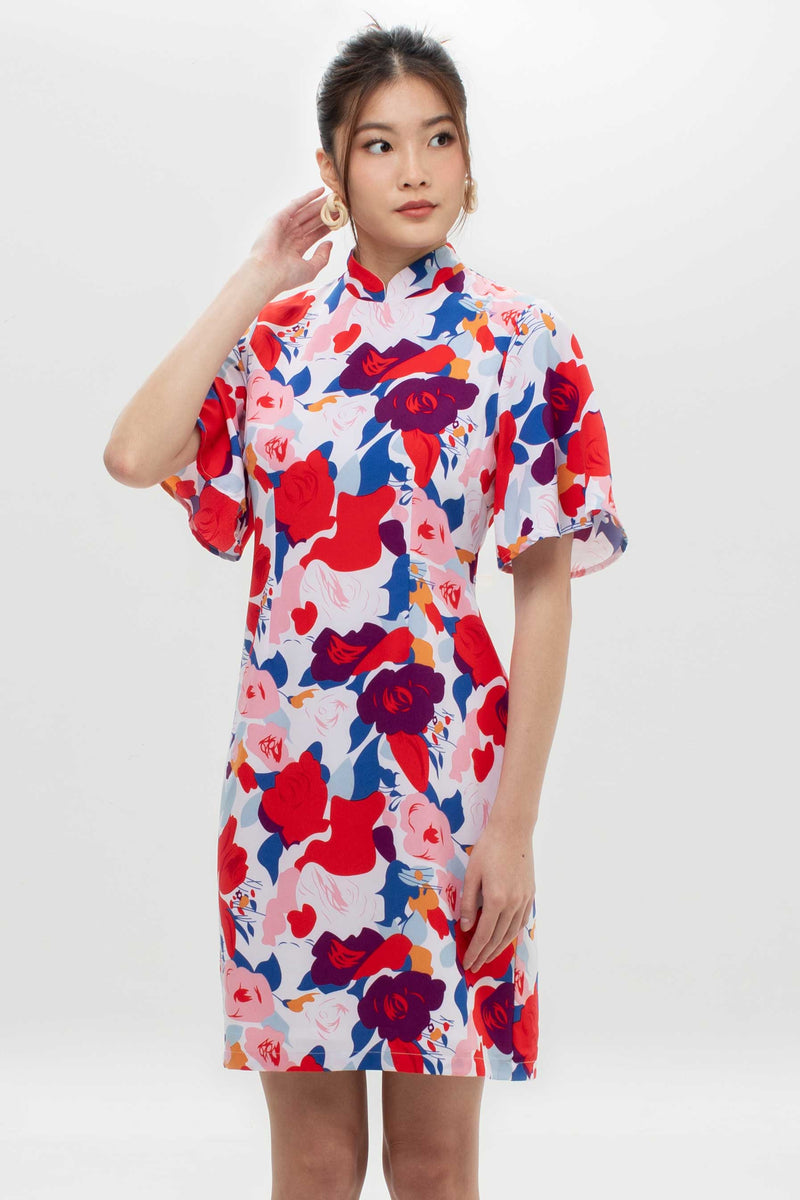 MF202250 Red Floral Cheongsam Dress - LEZONE SIGNATURE