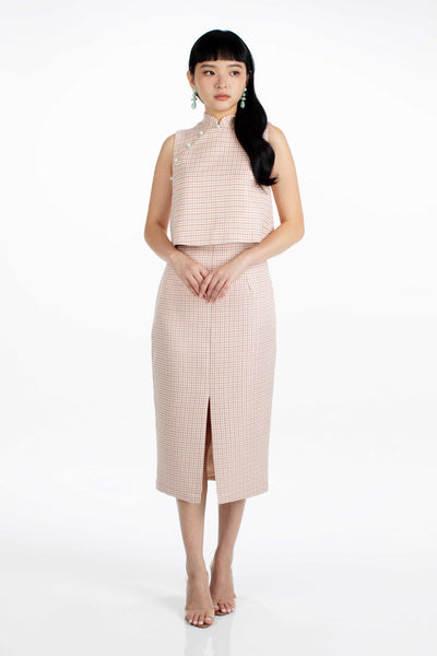 Trudy Top & Skirt Set - Pink Houndstooth