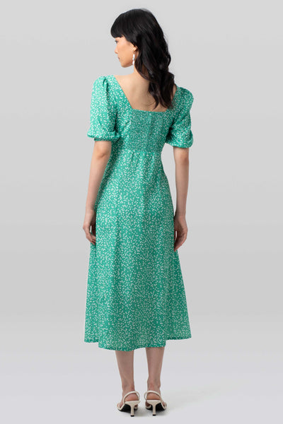 Ava Puff Sleeve Dress - Confetti Green
