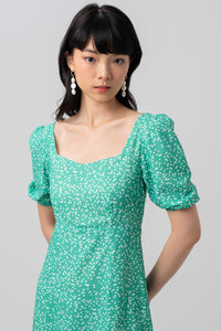 Ava Puff Sleeve Dress - Confetti Green