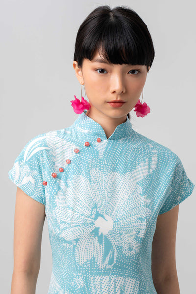 Limited Edition Pale Blue Floral Cheongsam (S)