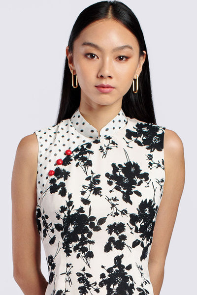 Maggie Cheongsam - Black & White Floral S (SAMPLE)