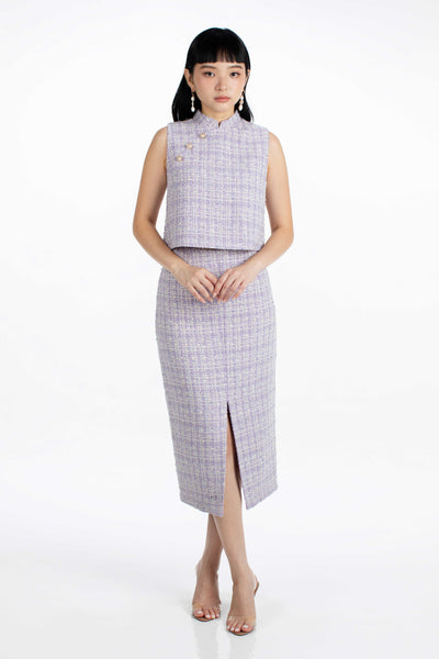 Trudy Top & Skirt Set - Lilac Tweed