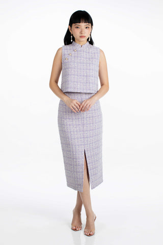 Trudy Top & Skirt Set - Lilac Tweed