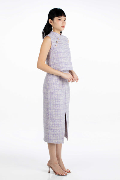 Trudy Top & Skirt Set - Lilac Tweed