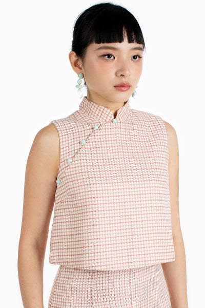 Trudy Top & Skirt Set - Pink Houndstooth