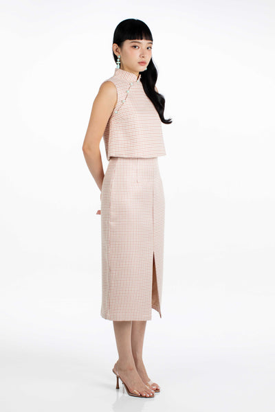 Trudy Top & Skirt Set - Pink Houndstooth