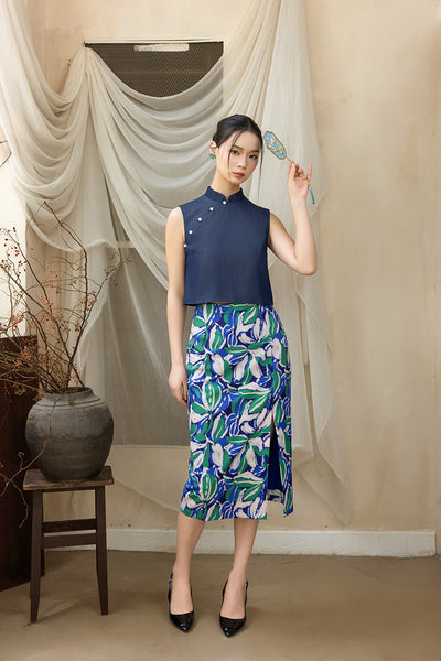 Josephine Skirt - Blue Green Leaves