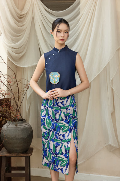 Josephine Skirt - Blue Green Leaves