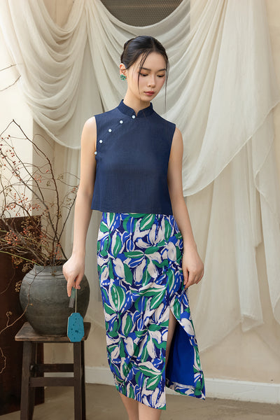 Josephine Skirt - Blue Green Leaves