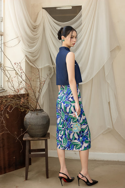 Josephine Skirt - Blue Green Leaves