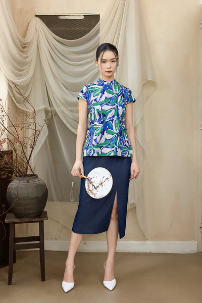 Connie Top - Blue Green Leaves