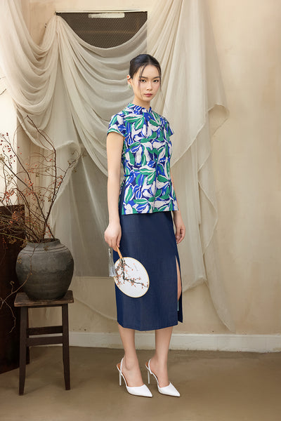 Connie Top - Blue Green Leaves