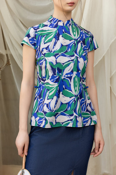 Connie Top - Blue Green Leaves
