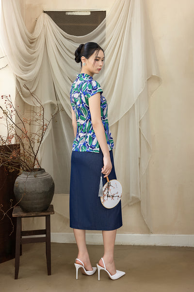 Connie Top - Blue Green Leaves