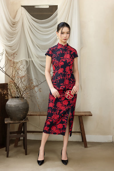 Connie Top - Red Floral