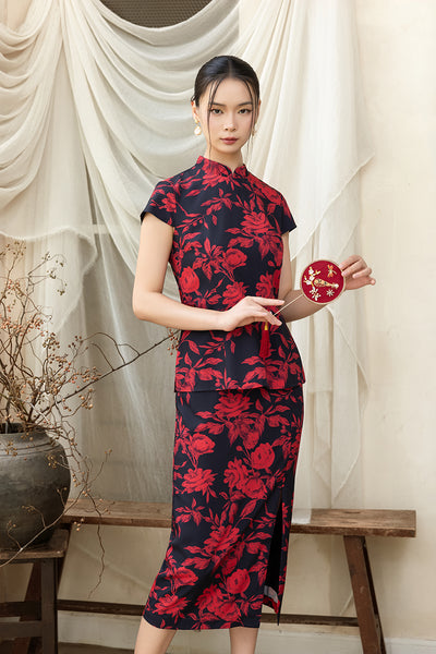 Connie Top - Red Floral