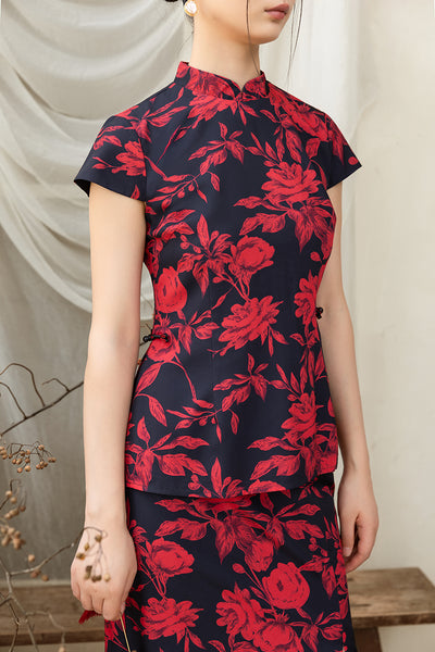 Connie Top - Red Floral
