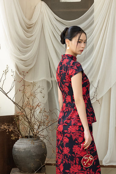 Connie Top - Red Floral