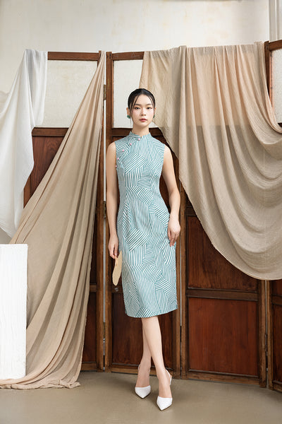 Nancy Cheongsam - Green Stripes