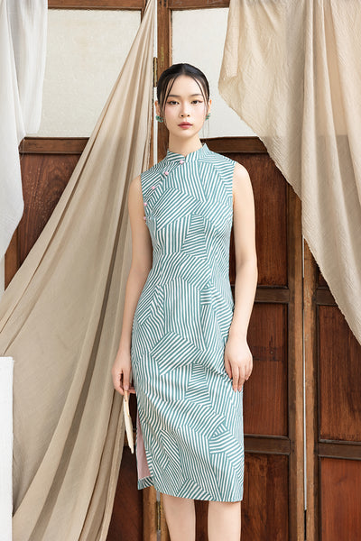 Nancy Cheongsam - Green Stripes