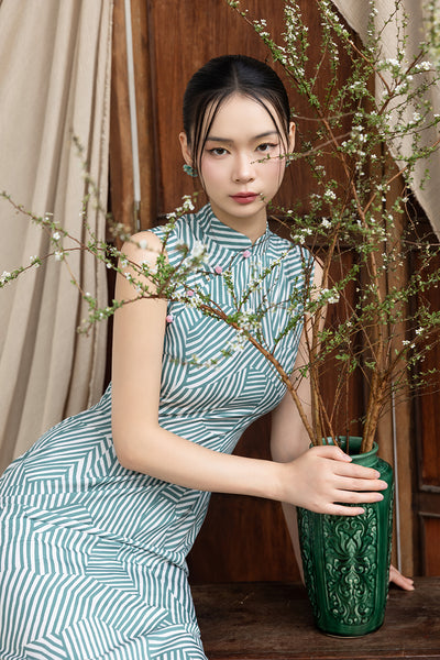 Nancy Cheongsam - Green Stripes